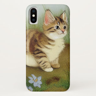 Vintage Kitten Illustration with Flowers iPhone X Case