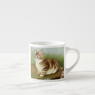Vintage Kitten Illustration with Flowers Espresso Cup