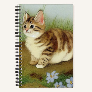 Vintage Kitten Illustration with Flowers Notebook