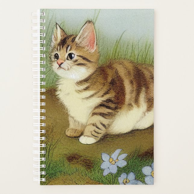 Vintage Kitten Illustration with Flowers Planner (Front)