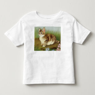 Vintage Kitten Illustration with Flowers Toddler T-Shirt