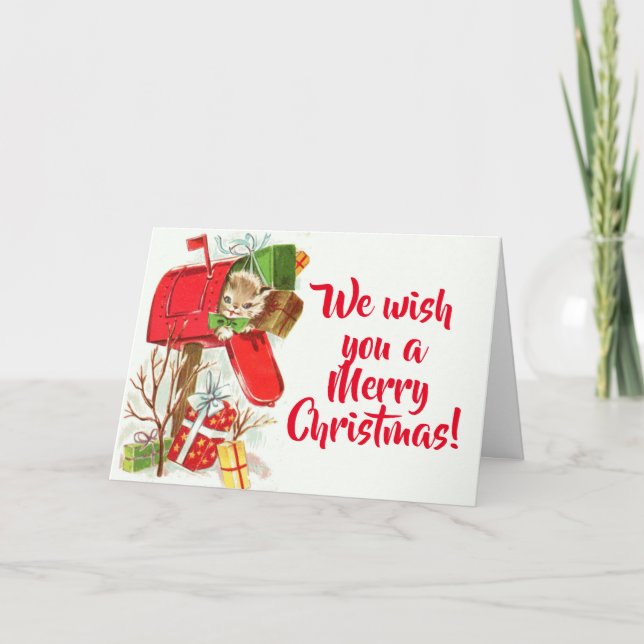 Vintage Kitten In A Mailbox Christmas Holiday Card (Front)