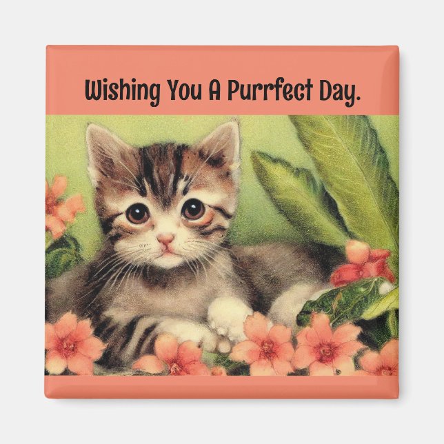 Vintage Kitten In Flowers  Magnet (Front)