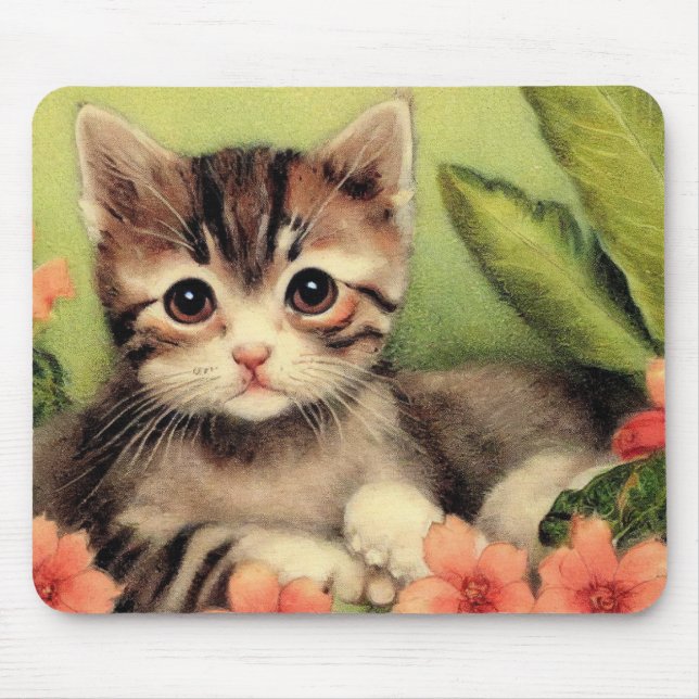 Vintage Kitten In Flowers Mousepad (Front)