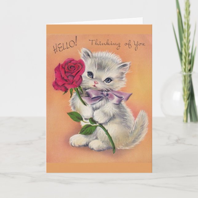 Vintage - Kitten Offers a Rose, Card (Front)