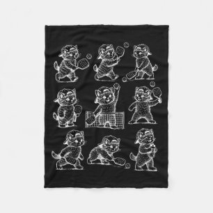 Vintage kitten playing pickleball cute cat fleece blanket