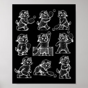 Vintage kitten playing pickleball cute cat poster