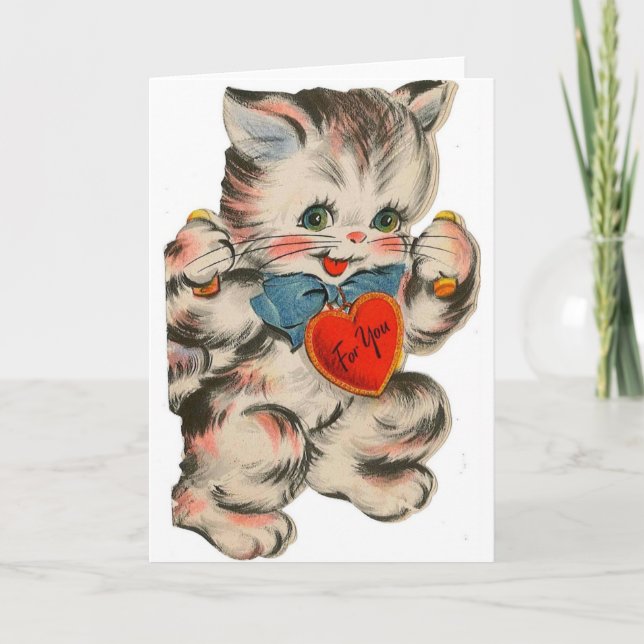 Vintage Kitten Valentine's Day Greeting Card (Front)