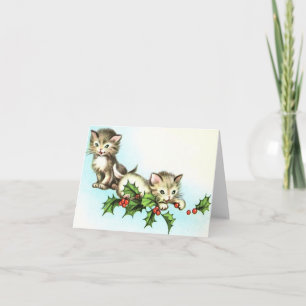 Vintage Kittens and Holly Christmas Card