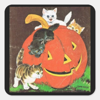 Vintage Kittens and Pumpkin Stickers