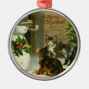 VIntage Kittens and Snowman Metal Tree Decoration