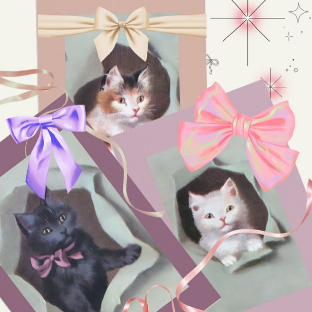 Vintage kittens breaking through gift wrap cute (Creator Uploaded)