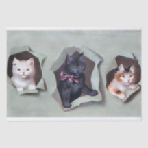 Vintage kittens breaking through gift wrap cute