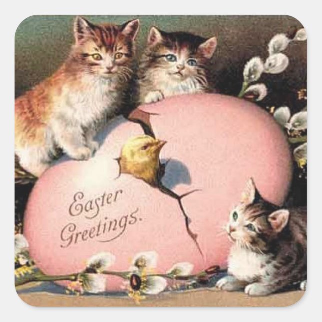 Vintage Kittens Easter Sticker (Front)