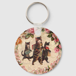 Vintage Kittens Going to School Print: Victorian Key Ring