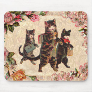 Vintage Kittens Going to School Print: Victorian Mouse Mat