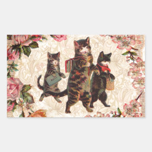 Vintage Kittens Going to School Print: Victorian Rectangular Sticker