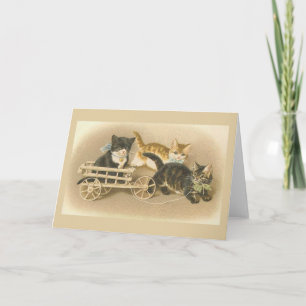 Vintage Kittens in a Cart Note Card
