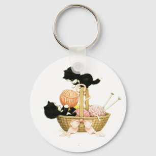 Vintage Kittens in Basket Key Ring