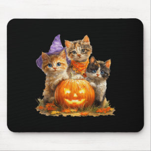 Vintage kittens pumpkin cute cat spooky season mouse mat