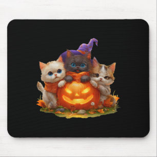 Vintage kittens pumpkin cute cat spooky season mouse mat