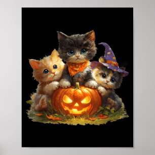 Vintage kittens pumpkin cute cat spooky season poster