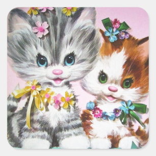 Vintage Kittens Square Sticker