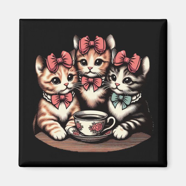 Vintage Kittens Tea Party Magnet (Front)