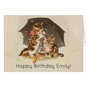 Vintage Kittens Under Umbrella Antique Cat art