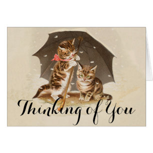 Vintage Kittens Under Umbrella Antique Cat art
