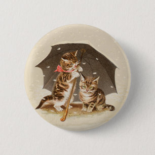 Vintage Kittens Under Umbrella Antique Cat art 6 Cm Round Badge
