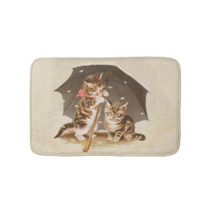 Vintage Kittens Under Umbrella Antique Cat art Bath Mat