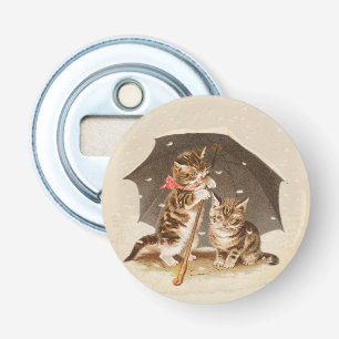 Vintage Kittens Under Umbrella Antique Cat art Bottle Opener
