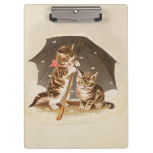 Vintage Kittens Under Umbrella Antique Cat art Clipboard
