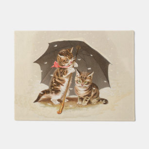 Vintage Kittens Under Umbrella Antique Cat art Doormat