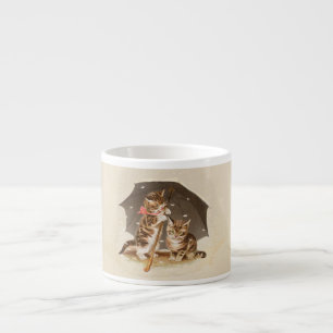Vintage Kittens Under Umbrella Antique Cat art Espresso Cup