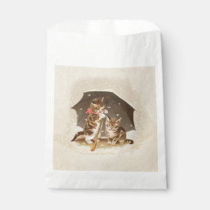 Vintage Kittens Under Umbrella Antique Cat art Favour Bags