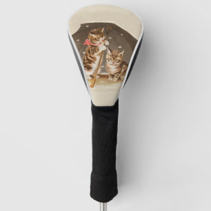 Vintage Kittens Under Umbrella Antique Cat art Golf Head Cover