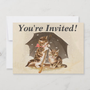 Vintage Kittens Under Umbrella Antique Cat art Invitation