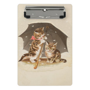 Vintage Kittens Under Umbrella Antique Cat art Mini Clipboard