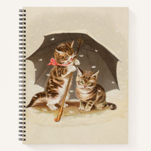 Vintage Kittens Under Umbrella Antique Cat art Notebook