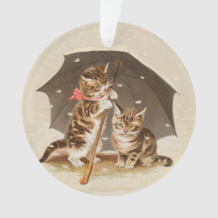 Vintage Kittens Under Umbrella Antique Cat art Ornament