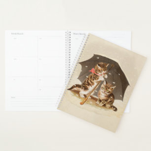 Vintage Kittens Under Umbrella Antique Cat art Planner