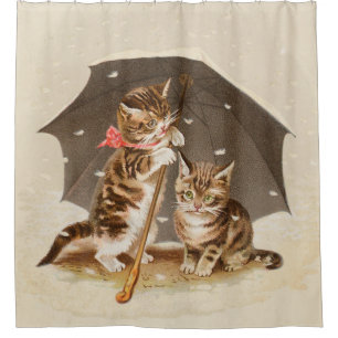 Vintage Kittens Under Umbrella Antique Cat art Shower Curtain