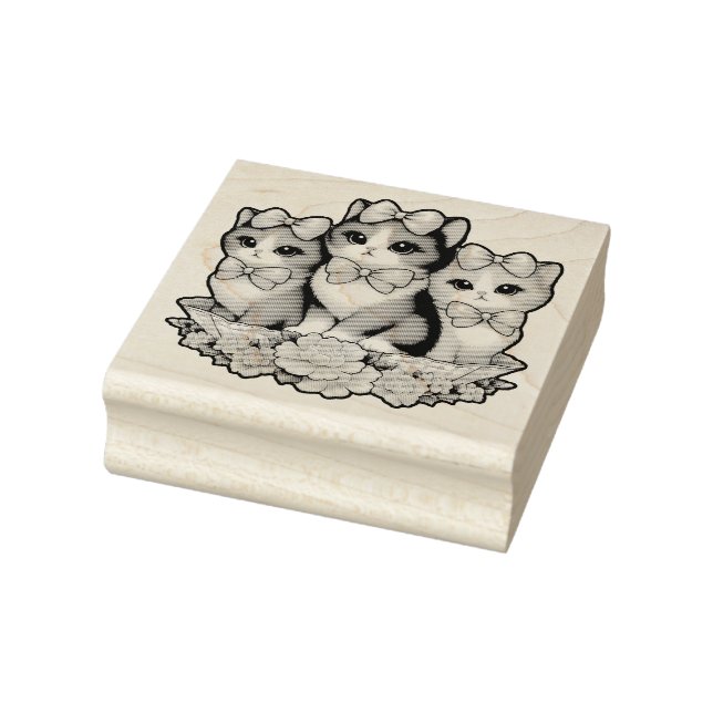 Vintage Kittens Wearing Bows Rubber Stamp (Stamp)