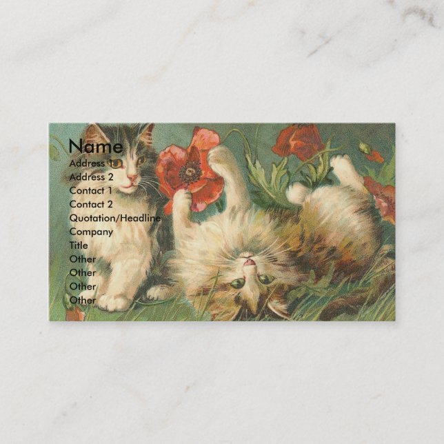 Vintage Kitties and Poppies Business Card (Front)