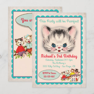 Vintage Kitty Cat Birthday Party Invitation
