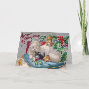 Vintage Kitty Cat Christmas Card, Customise it Holiday Card