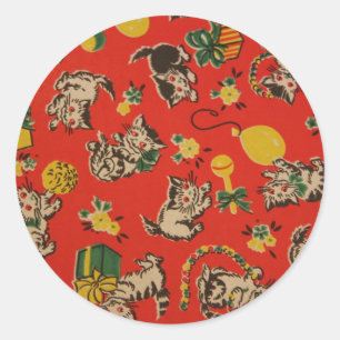 Vintage Kitty Cat Play Days Classic Round Sticker