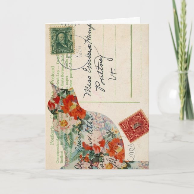 Vintage Kitty Postcard Digital Art, Birthday (Front)